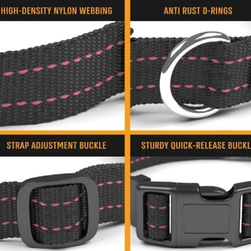ADJUSTABLE QUICK RELEASE DOG COLLAR BLACK PINK - Picture 3 of 8